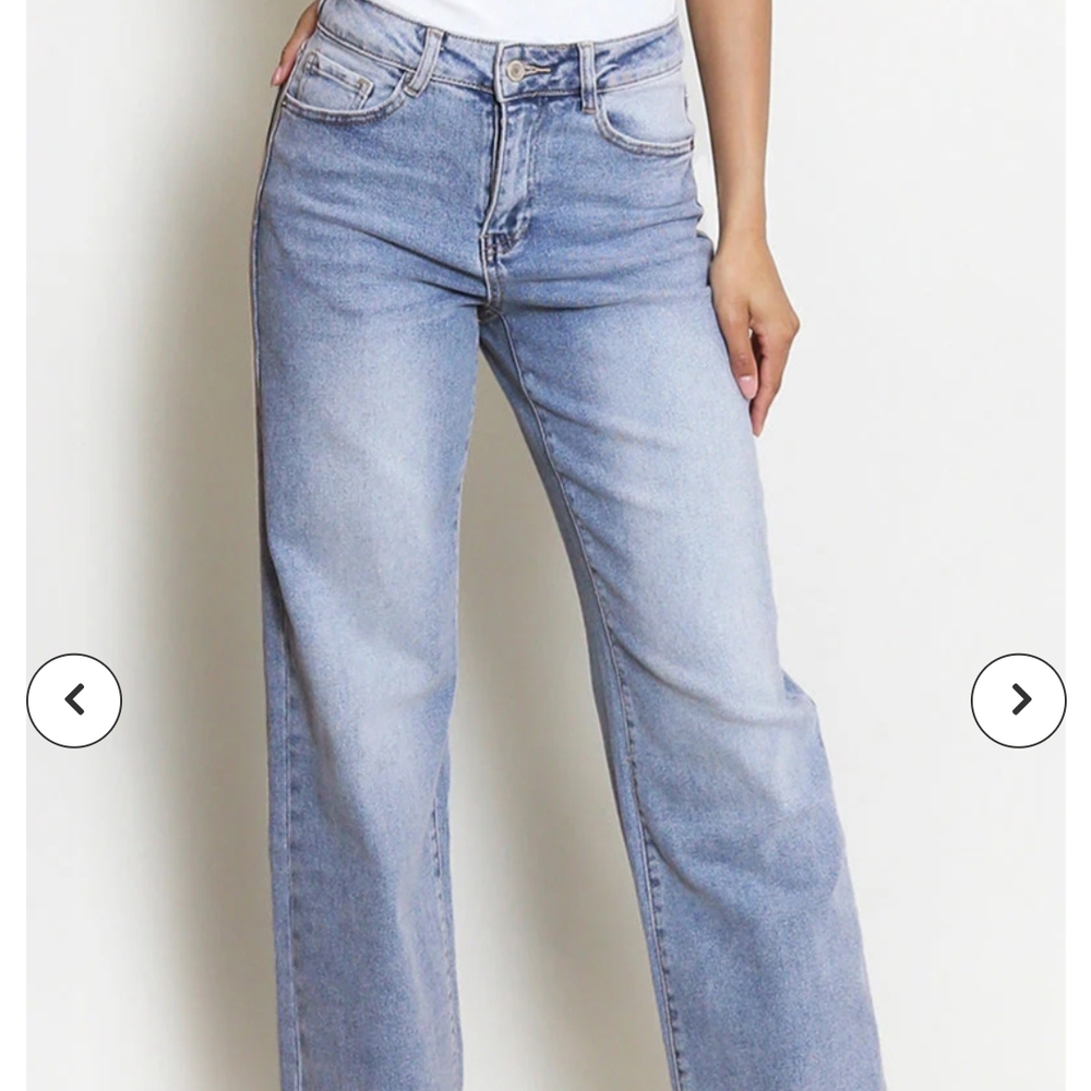 Blue Flare Wide Leg Jeans with High-Rise Waist